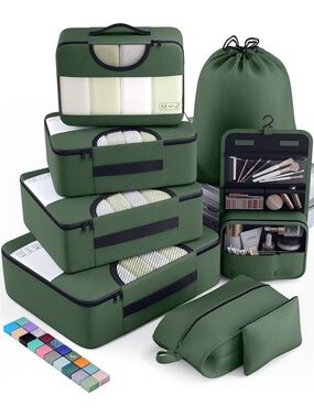 Veken 8pc Packing Cubes Travel Set Organizer Bags Green NEW